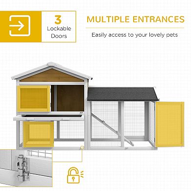 PawHut 58" Wooden Rabbit Hutch with Run, Tray, Asphalt Roof