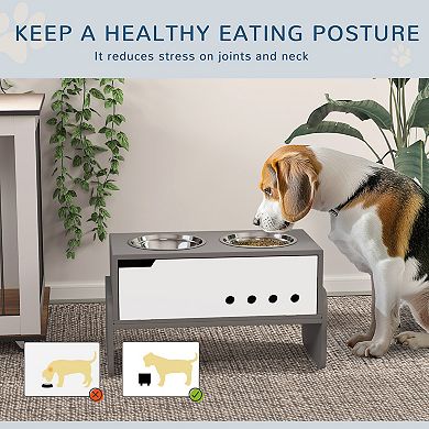 PawHut 3 Height Adjustable Elevated Dog Bowls, Raised Dog Bowls with Slow Feeder Mat