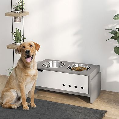 PawHut 3 Height Adjustable Elevated Dog Bowls, Raised Dog Bowls with Slow Feeder Mat