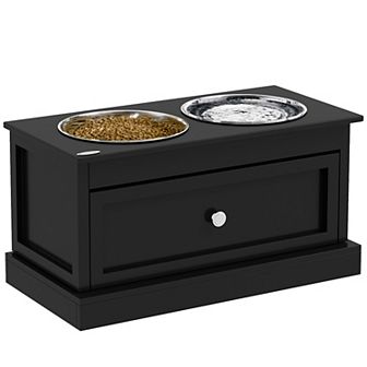 Pawhut Large Elevated Dog Bowls With Storage, Raised Dog Bowl Stand