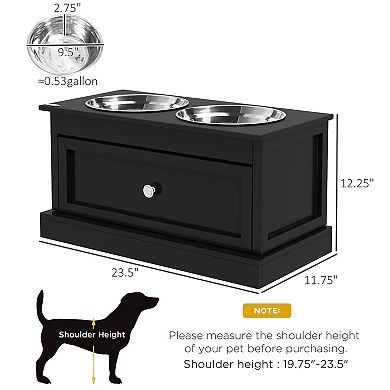 Pawhut Large Elevated Dog Bowls With Storage, Raised Dog Bowl Stand