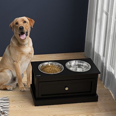Pawhut Large Elevated Dog Bowls With Storage, Raised Dog Bowl Stand