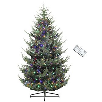 HOMCOM 9 ft Prelit Artificial Christmas Tree with Dual Color LED Lights