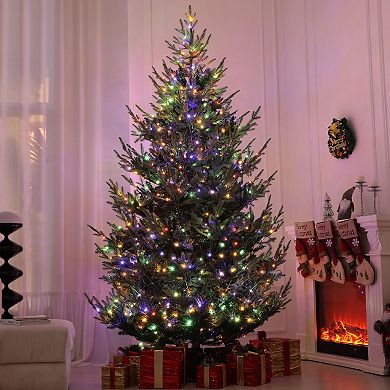 HOMCOM 9 ft Prelit Artificial Christmas Tree with Dual Color LED Lights