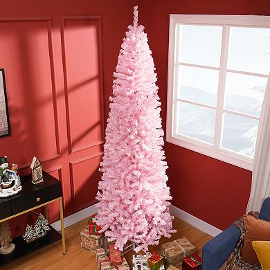 HOMCOM 8ft Tall Unlit Slim Douglas Fir Artificial Christmas Tree