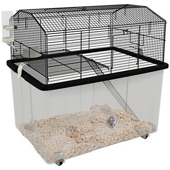 PawHut 22" 2 tier Hamster Cage with Extra-Deep 14" Base, Small Animal Cage with Ramp