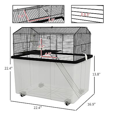 PawHut 22" 2-Tier Hamster Cage with Extra-Deep 14" Base, Small Animal Cage with Ramp
