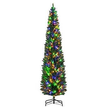 HOMCOM 8ft Pencil Prelit Artificial Christmas Tree with Colorful LED Lights