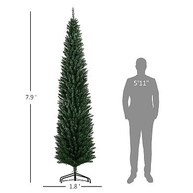 HOMCOM 8ft Pencil Prelit Artificial Christmas Tree with Colorful LED Lights