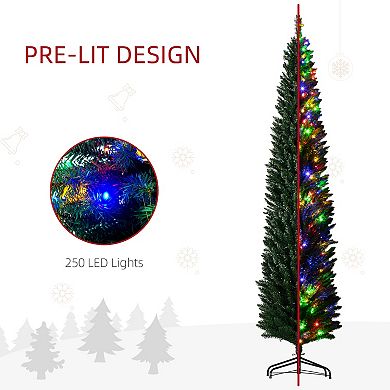 HOMCOM 8ft Pencil Prelit Artificial Christmas Tree with Colorful LED Lights
