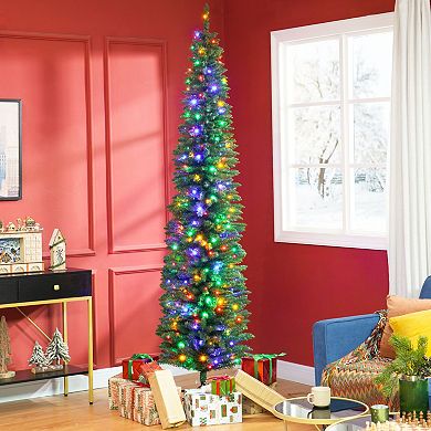 HOMCOM 8ft Pencil Prelit Artificial Christmas Tree with Colorful LED Lights