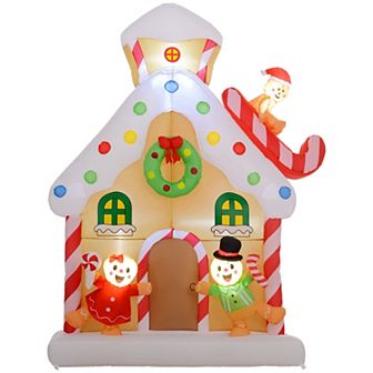 Outsunny 7' Christmas Inflatable Gingerbread House with Built-in LED Lights