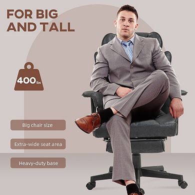 HOMCOM 400LBS Big and Tall Massage Office Chair with Footrest,