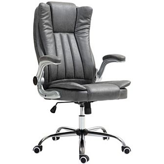 HOMCOM High Back Office Chair with Flip-up Arms and Tilt Function, White