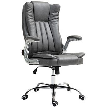 HOMCOM High Back Office Chair with Flip-up Arms and Tilt Function, White