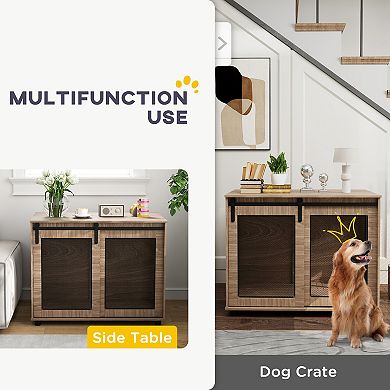 PawHut 39" Dog Crate Furniture, Dog Kennel Furniture End Table with Sliding Barn Door