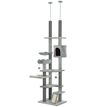 PawHut 89"-100" Floor to Ceiling Cat Tree with Cat Perch, Condo