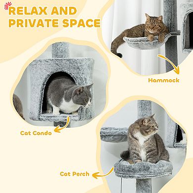 PawHut 89"-100" Floor to Ceiling Cat Tree with Cat Perch, Condo