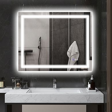 Homcom 39" X 32" Led Bathroom Mirror Infinite Color Temp Back & Front Lit