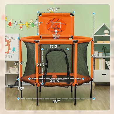 Qaba 48" Trampoline for kids, Toddler Trampoline Indoor Outdoor with Safety Enclosure Net