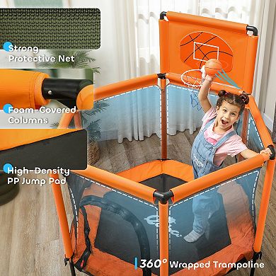 Qaba 48" Trampoline for kids, Toddler Trampoline Indoor Outdoor with Safety Enclosure Net