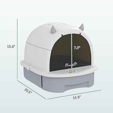 PawHut Cat Litter Box with Lid, Covered Kitty Litter Box with Scoop, Carbon Filter
