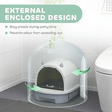 PawHut Cat Litter Box with Lid, Covered Kitty Litter Box with Scoop, Carbon Filter