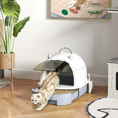PawHut Cat Litter Box with Lid, Covered Kitty Litter Box with Scoop, Carbon Filter