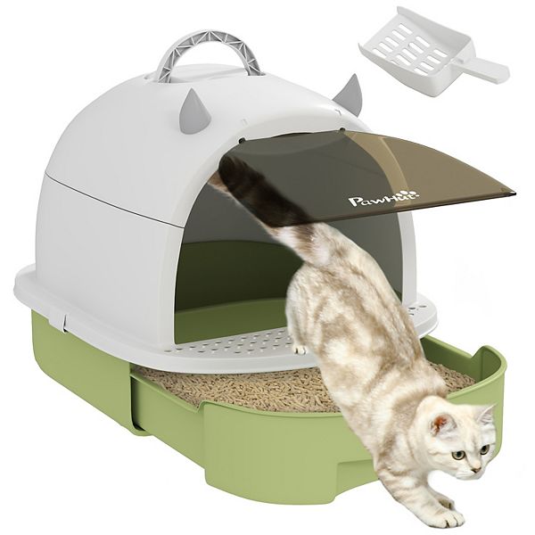 PawHut Cat Litter Box with Lid, Covered Kitty Litter Box with Scoop, Carbon Filter - Green