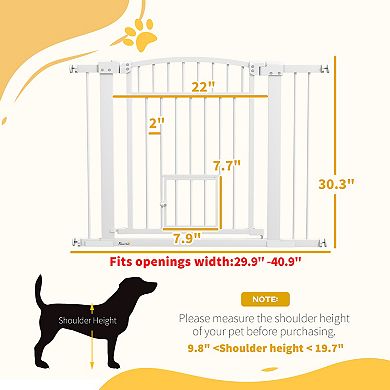 PawHut 30"-41" Dog Gate w/ Cat Door, 3-Inch & 5.5-Inch Extension Kit, 30" H