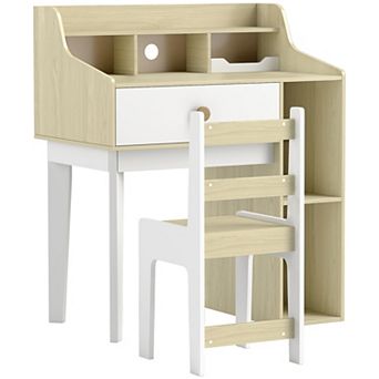 Qaba Kids Desk and Chair Set with Storage Shelves, Drawer