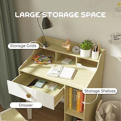 Qaba Kids Desk and Chair Set with Storage Shelves, Drawer