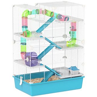 PawHut 32" Hamster Cage, 6 tier Small Animal Cage with Tubes and Tunnels, Hut, Wheel, Food Dish