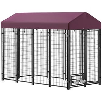 PawHut Outdoor Dog Kennel with Rotating Bowl Holders, Dog Playpen Fence