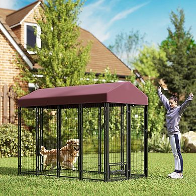 PawHut Outdoor Dog Kennel, Dog Playpen with Rotating Bowl Holders Cover