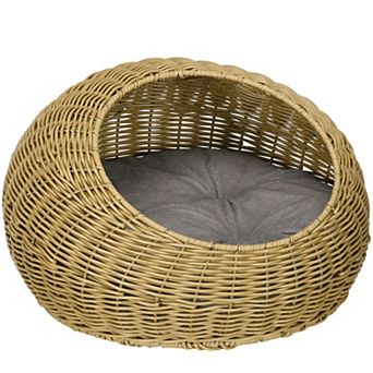 Pawhut Rattan Cat Bed With Washable Cushion For Cats, Puppies