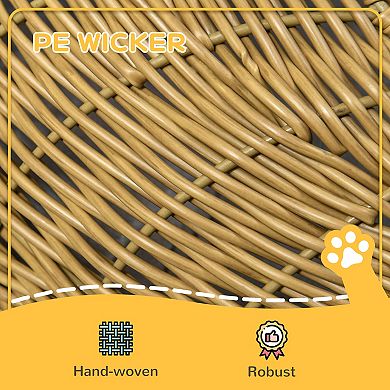 Pawhut Rattan Cat Bed With Washable Cushion For Cats, Puppies