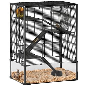PawHut Hamster Cage, 4 tier Hamster Tank with Deep Glass Bottom, 24inchL