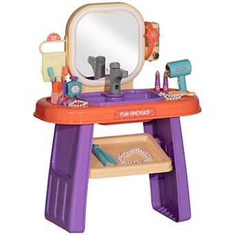 Qaba Kids Vanity Set With Mirror, Led Light, Music, 23 Accessories