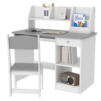Qaba Kids Desk And Chair Set For 5-8 Year Old With Storage