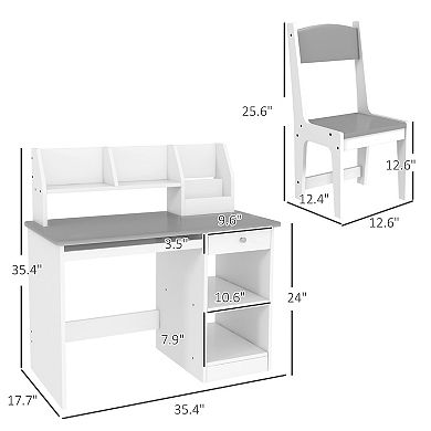 Qaba Kids Desk And Chair Set For 5-8 Year Old With Storage