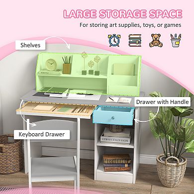 Qaba Kids Desk And Chair Set For 5-8 Year Old With Storage