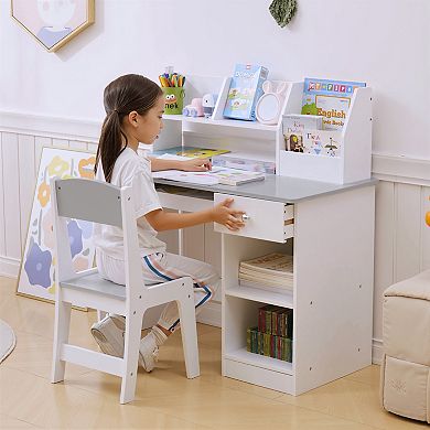 Qaba Kids Desk And Chair Set For 5-8 Year Old With Storage