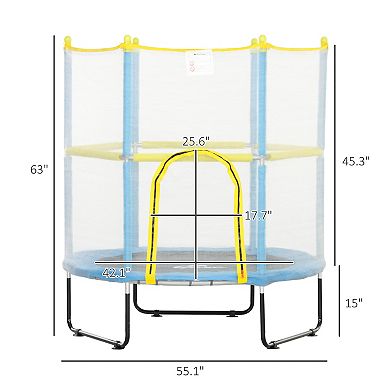 Qaba 4.6FT Trampoline for Kids, Indoor Outdoor Toddler Trampoline with Safety Enclosure Net