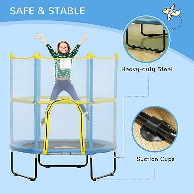 Qaba 4.6FT Trampoline for Kids, Indoor Outdoor Toddler Trampoline with Safety Enclosure Net