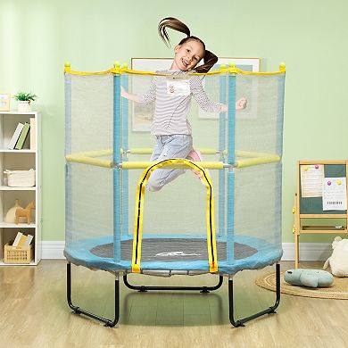Qaba 4.6FT Trampoline for Kids, Indoor Outdoor Toddler Trampoline with Safety Enclosure Net