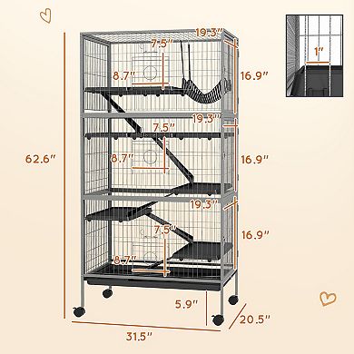 PawHut 6-Tier Small Animal Cage, Ferret Cage, Large Chinchilla Cage
