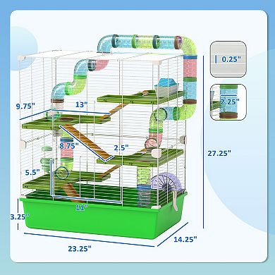 PawHut 23" 5-Tier Hamster Cage with Wheel and Water Bottle