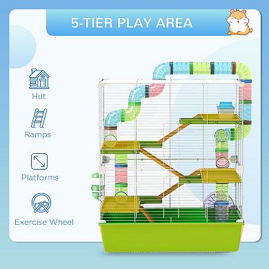 PawHut 23" 5-Tier Hamster Cage with Wheel and Water Bottle