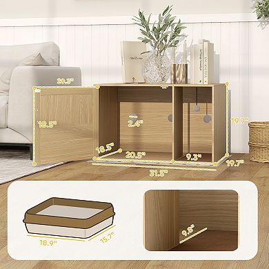 PawHut Boho Style Cat Litter Box Enclosure with Rattan Door, Scratching Mat, Non-slip Foot Pads